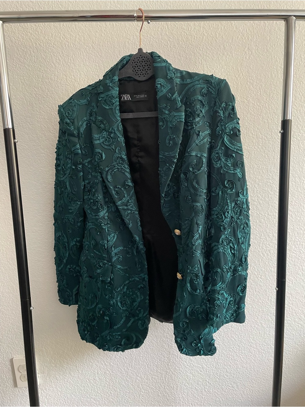 Zara Green Embroidered Textured Blazer